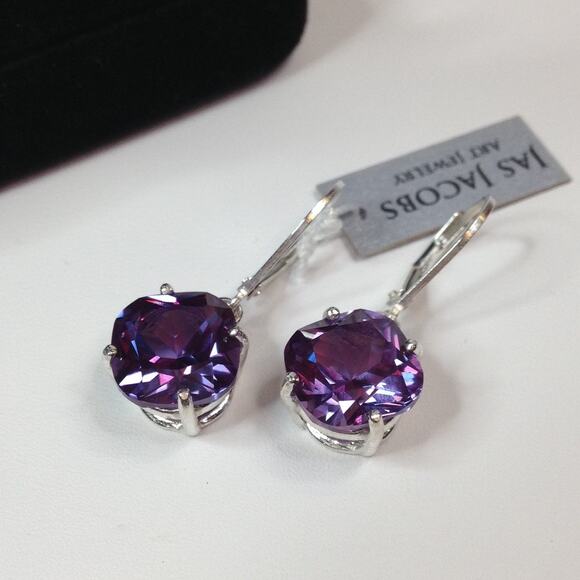 Gorgeous 10ctw Cushion Cut Alexandrite Earrings in Sterling Silver - Picture 2 of 5